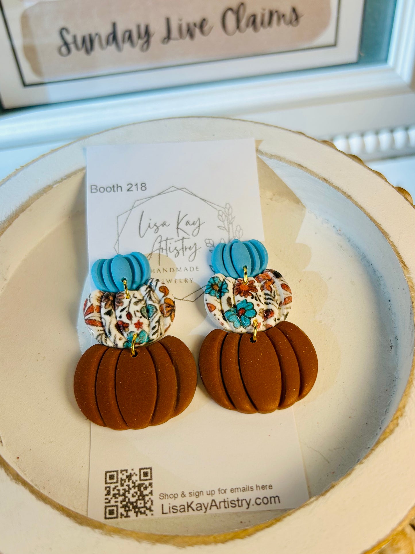 Teal Floral Pumpkin Stack