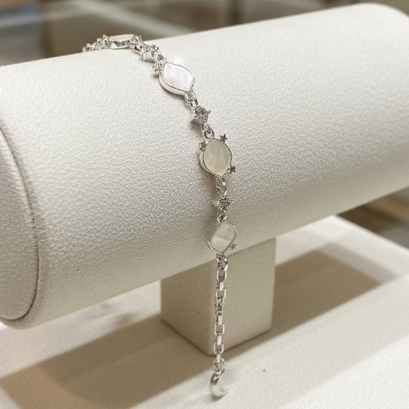 Shell Inlay bracelet with CZ Stars