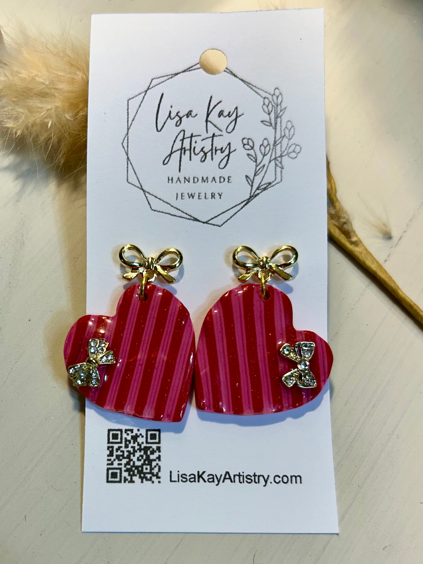 Charming Stripes and Bow Heart Earrings