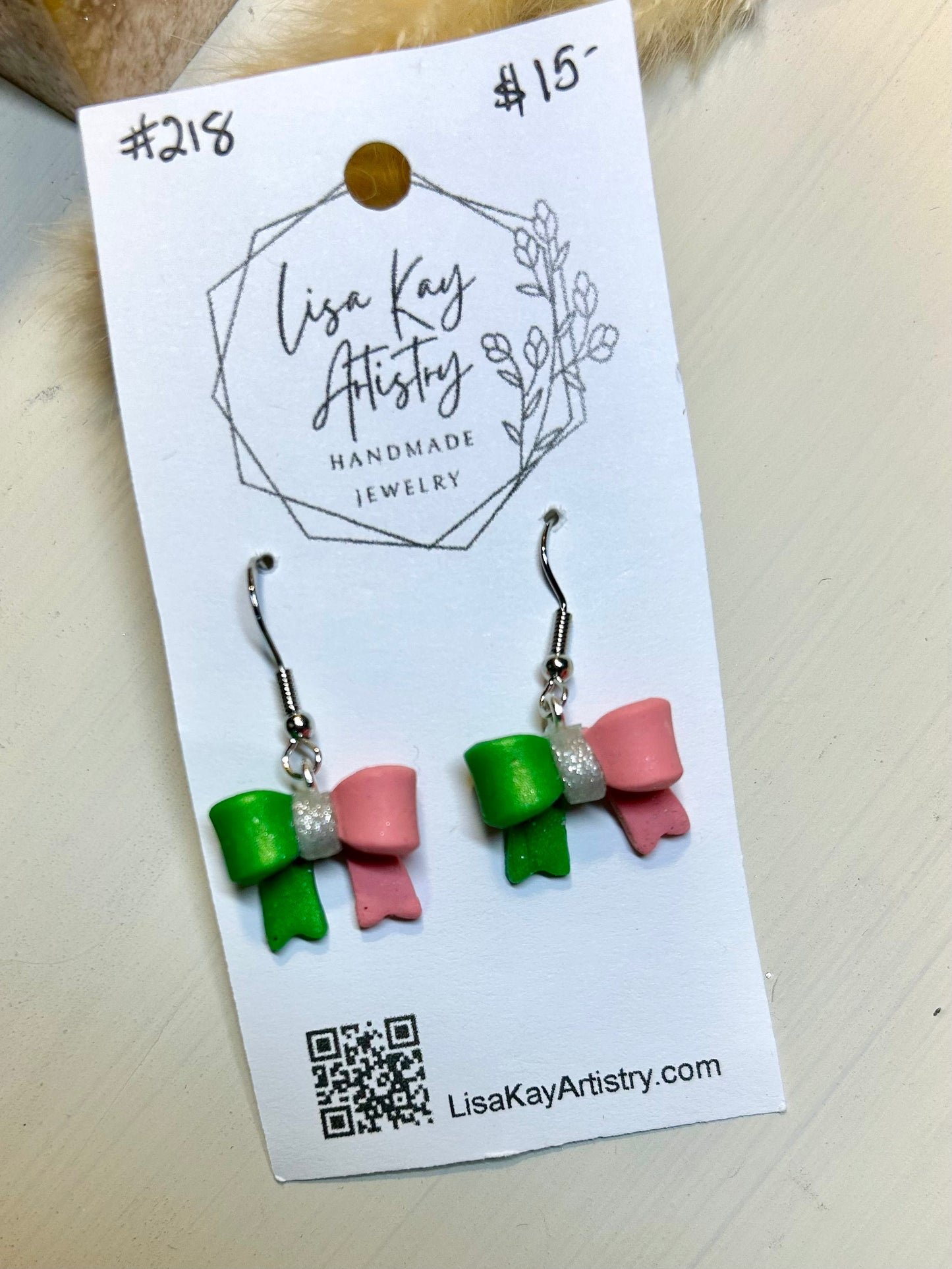 Pink & Green Go Well Together Croquet Bow Earrings - Small