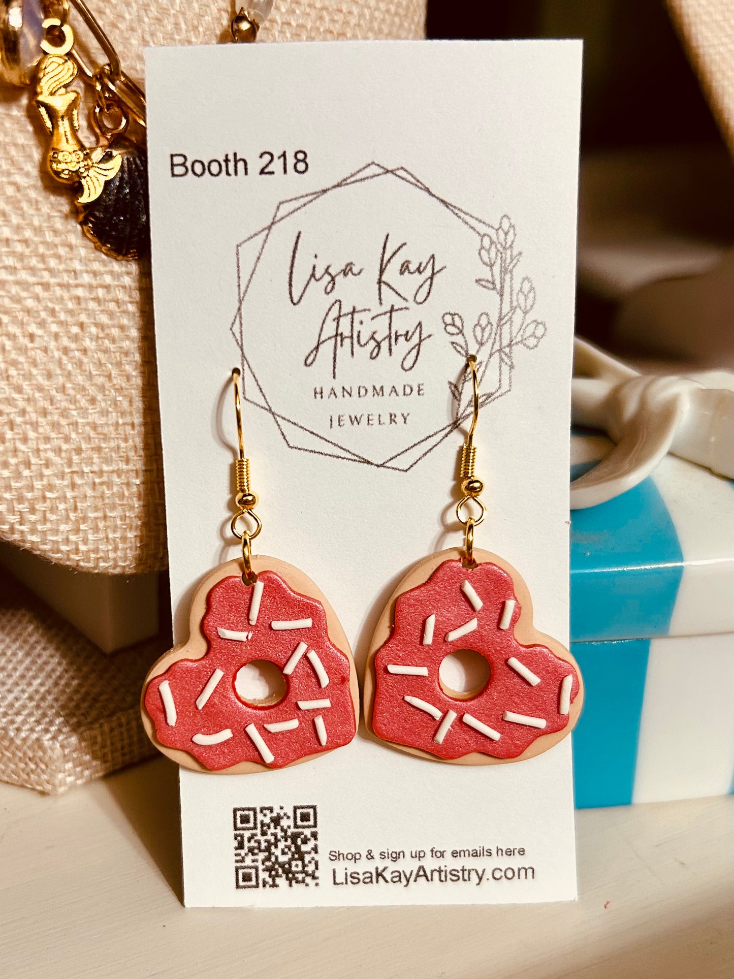 Strawberry Heart Doughnuts with Sprinkles Earrings