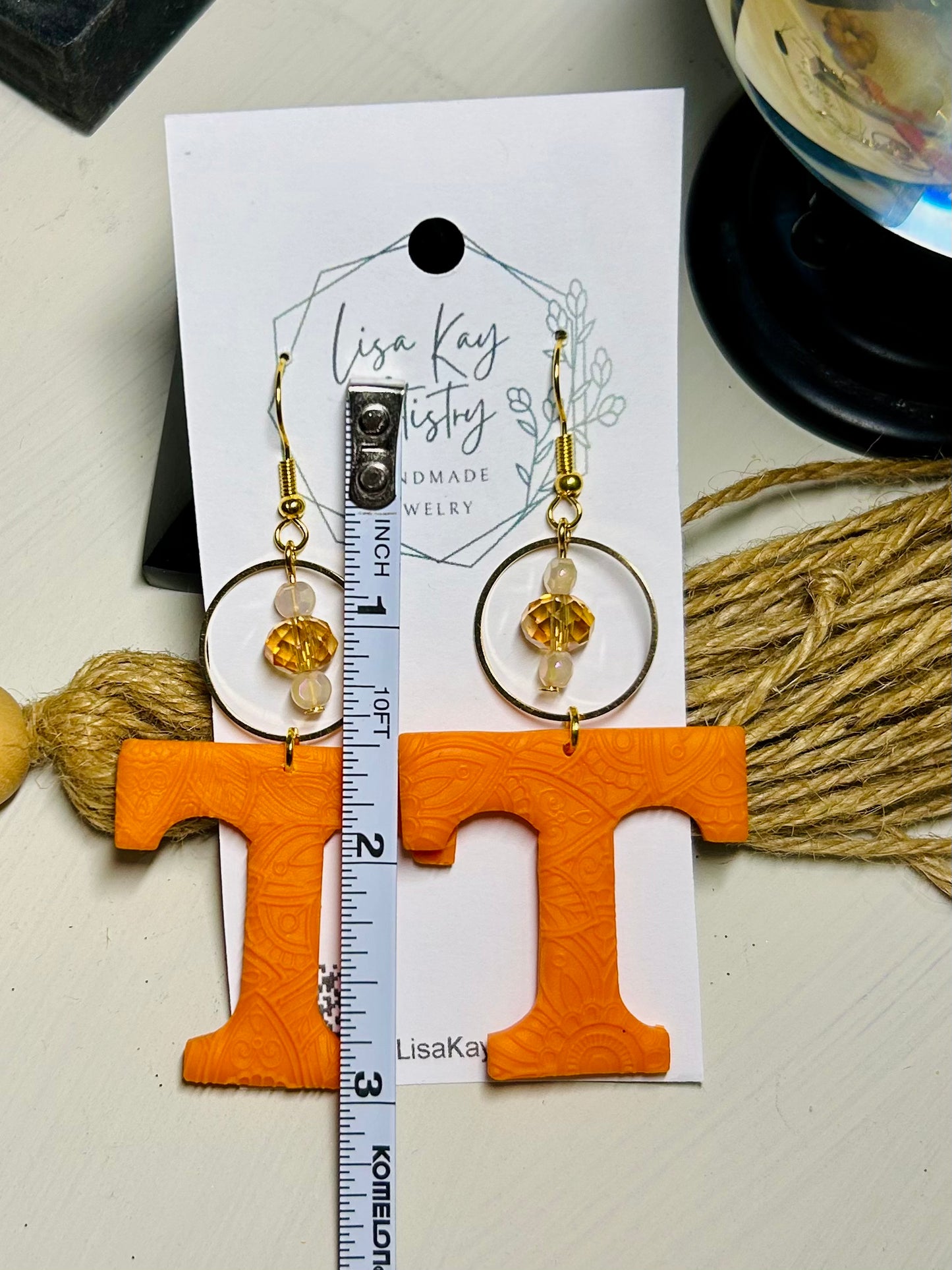 Tennessee T with beaded Charm (Textured Embossed Orange) - 1 1/2 inch