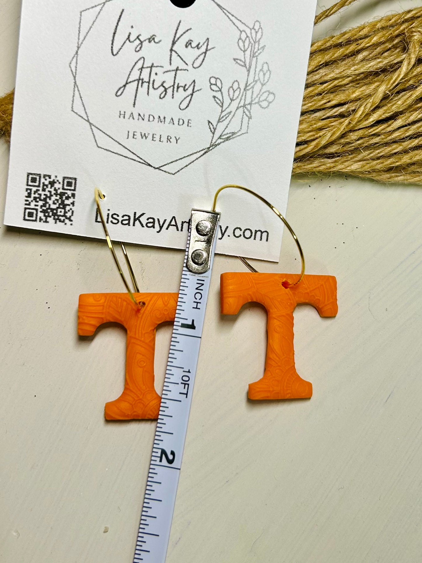 Tennessee T Orange (Textured Embossed Translucent) 1 inch on hoops, hooks or ball studs