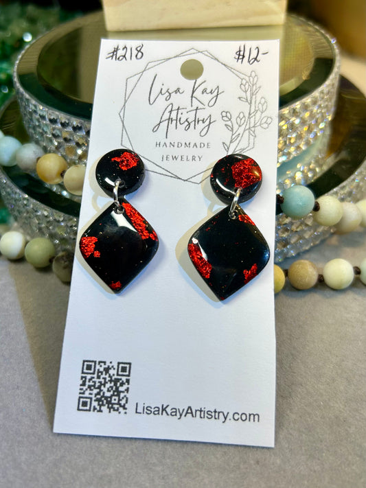 Red Foil and Black Diamond Shape 2 Piece Dangle