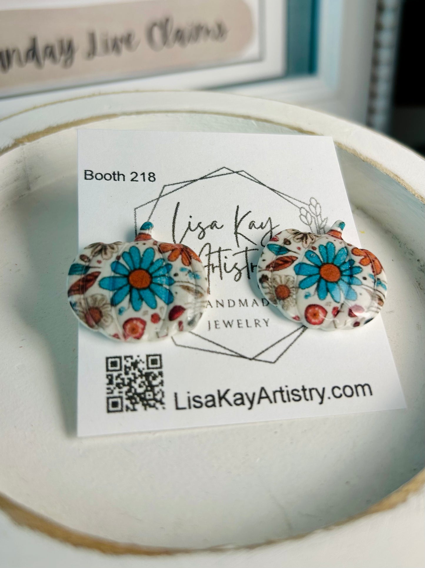 Teal Floral Pumpkins Studs or single dangles