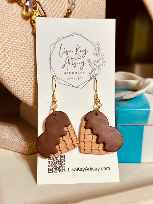 Waffle Hearts Dipped in Chocolate Earrings