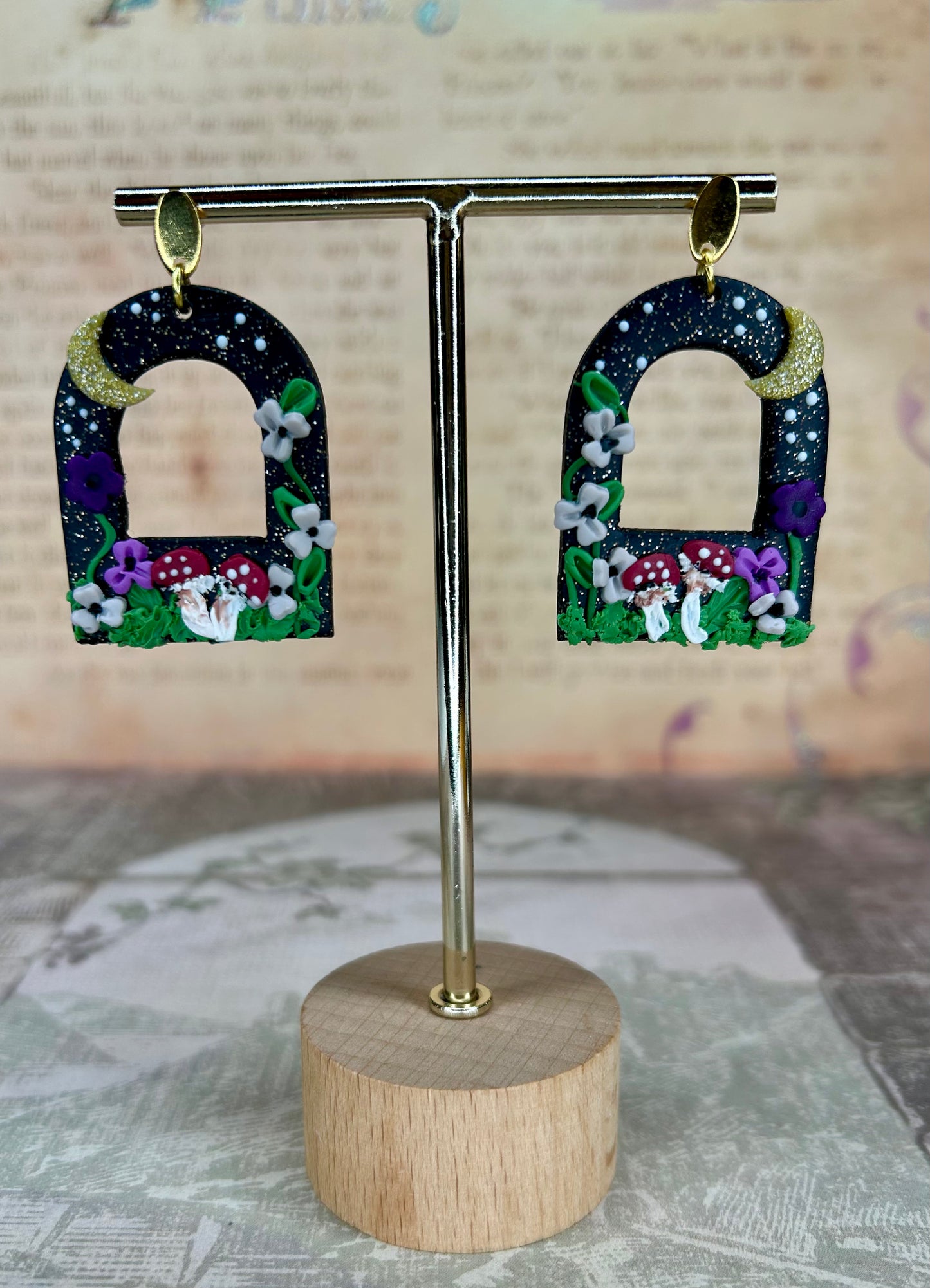 Moon & Mushrooms Window Earrings