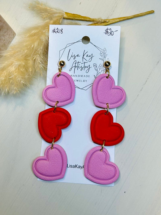 Pink & Red Heart Stack Earrings