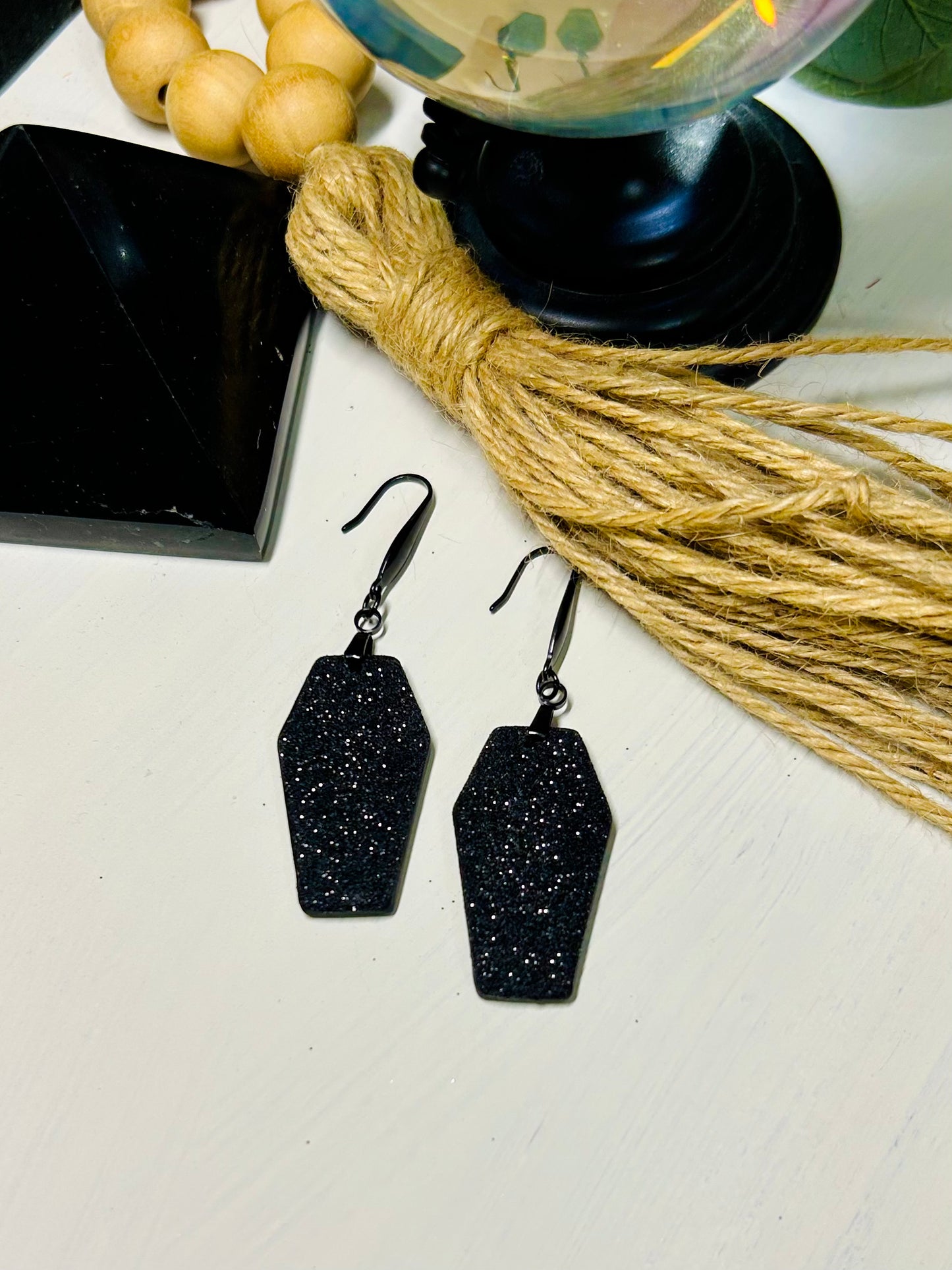 Black Magic Coffin Large Glitter Dangles