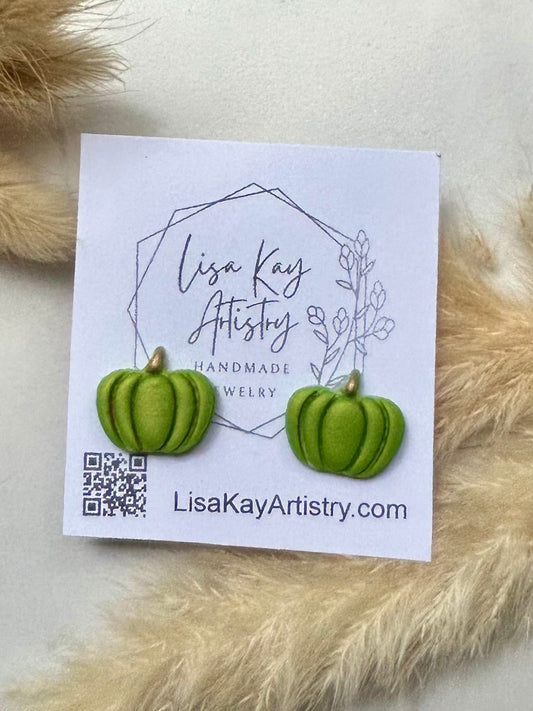 Fall Green Jewel Pumpkin Studs Single Set