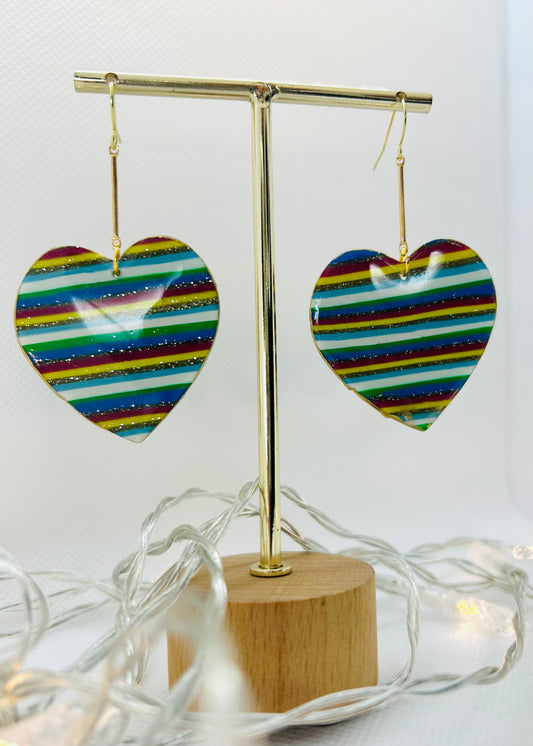 Stripe Heart Dangle Earrings