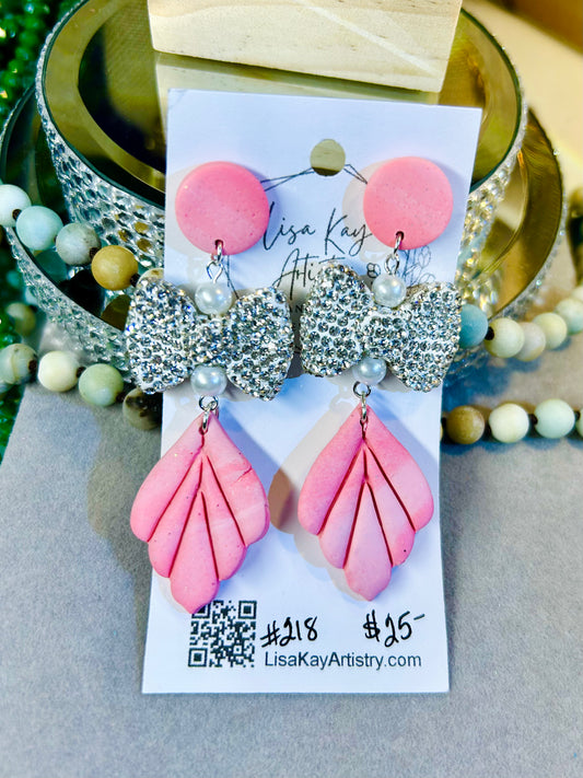 Glinda Inspired Rhinestone Bows & Pearls 2 Piece Dangle