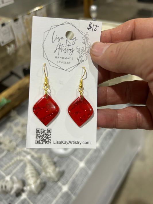 Red Foil Swirl Ornament Dangle Earrings