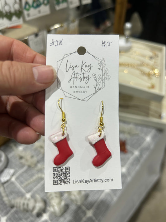 Tiny Red Christmas Stocking Dangle Earrings