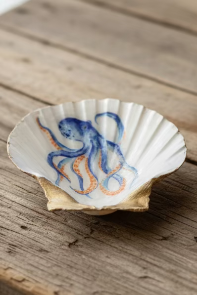 Shell Trinket Dish Octopus Blue
