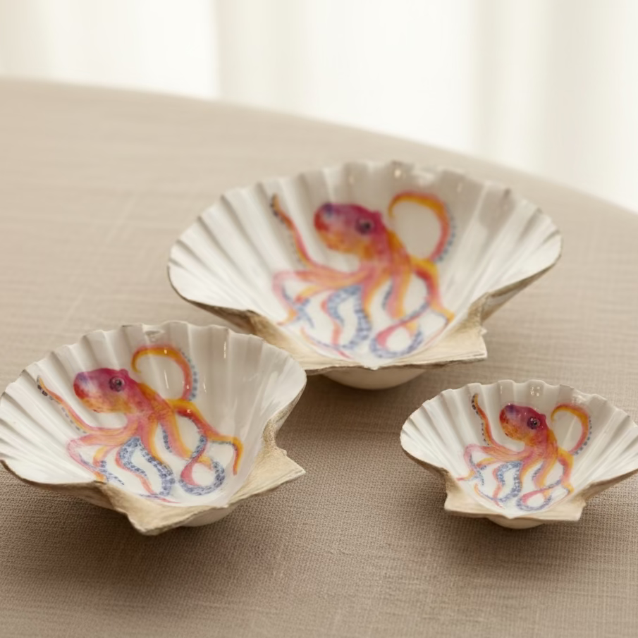 Shell Trinket Dish Octopus Red