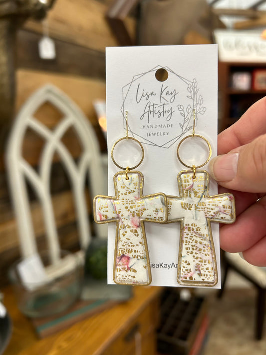 Tara White Cross Earrings