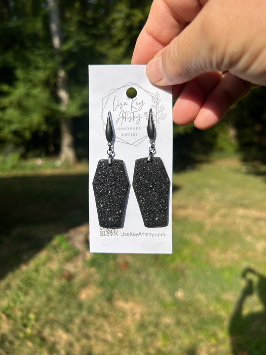 Black Glitter Coffin Dangle