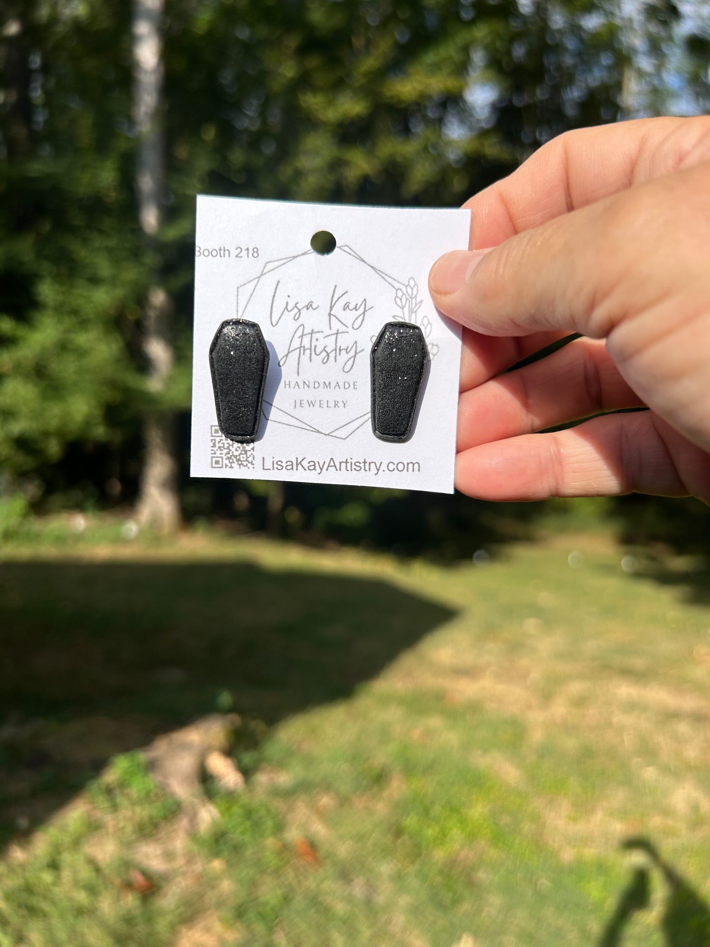 Black Glitter Coffin Studs