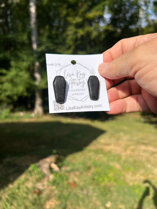 Black Glitter Coffin Studs