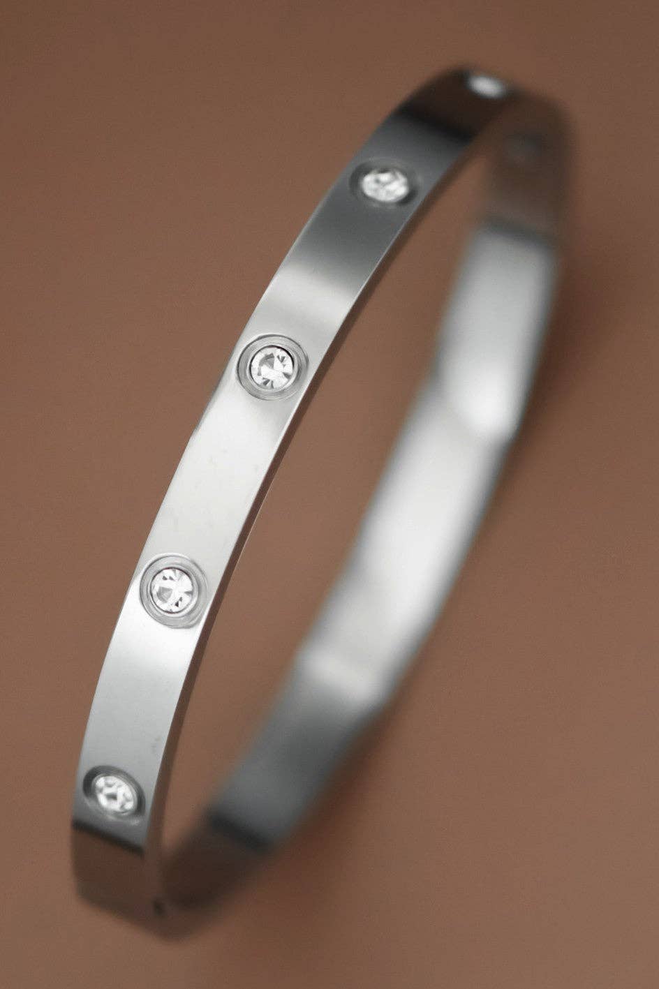 Cubic Zirconia and Stainless Steel Tarnish Resistant Bangle - 7037