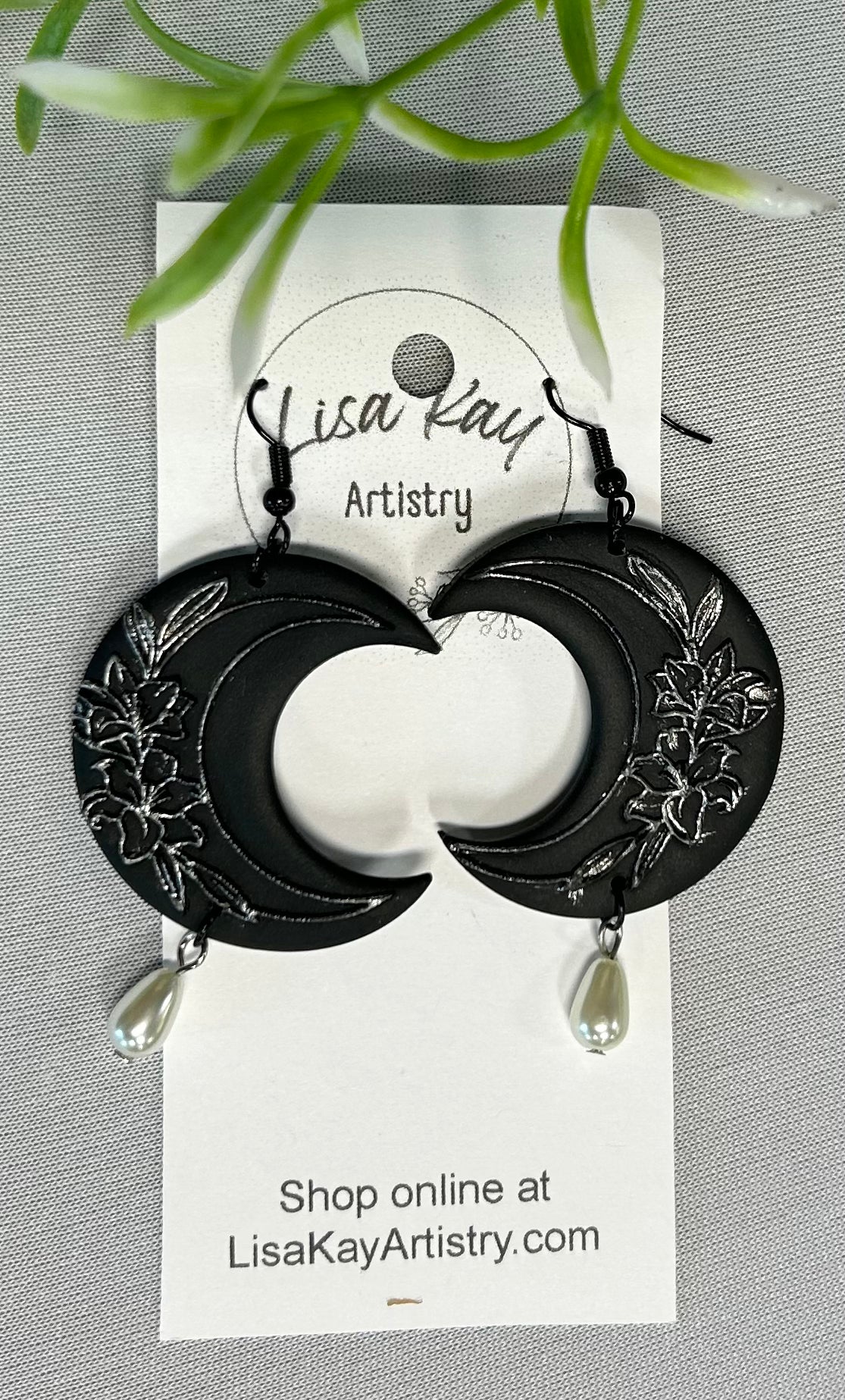 Floral Embossed Crescent Moon Earrings