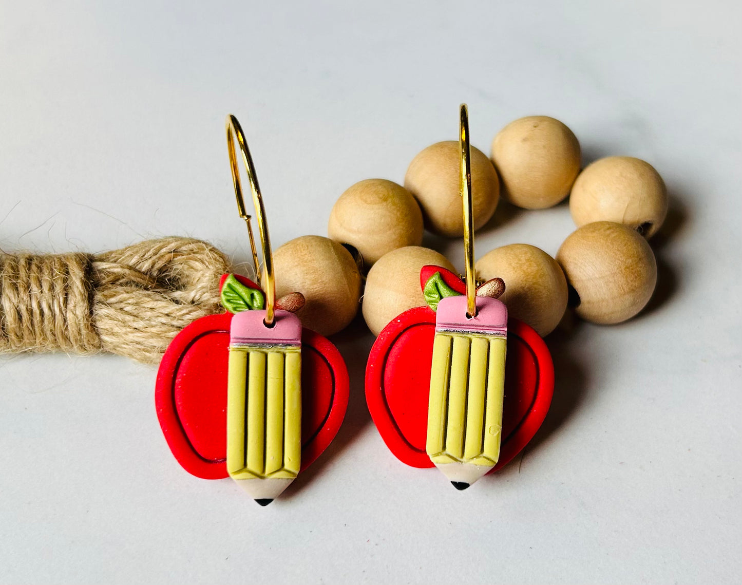 Teacher Apple & Pencil Hoop Earrings