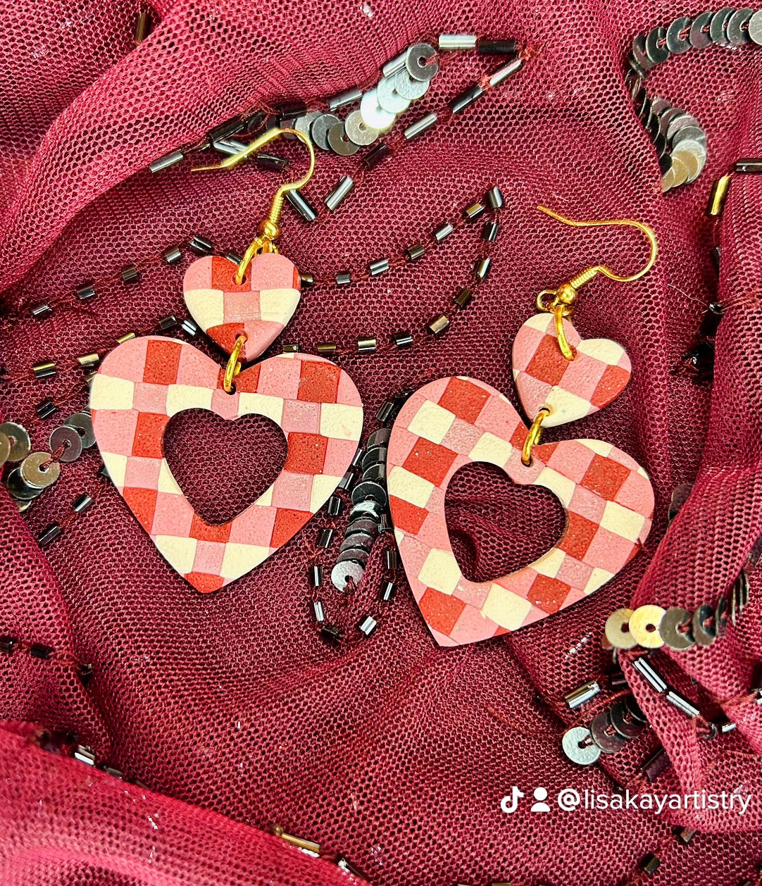 Gingham Heart Earrings